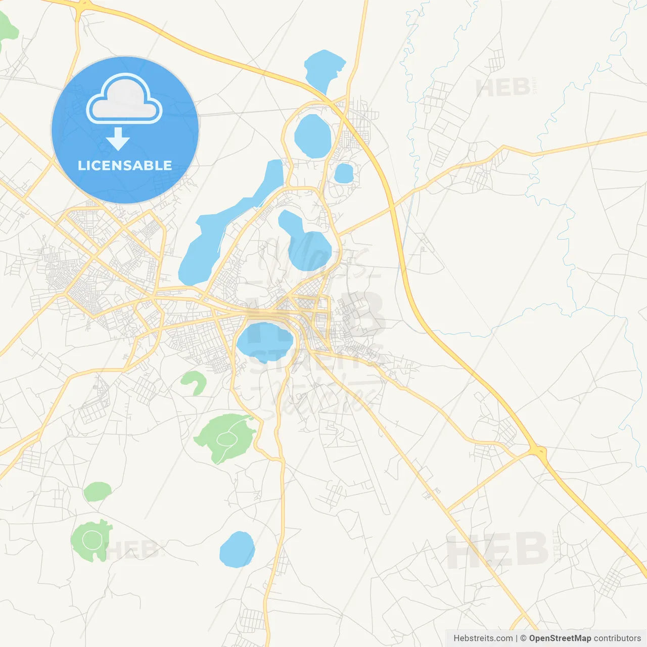 Printable street map of Bishoftu, Ethiopia