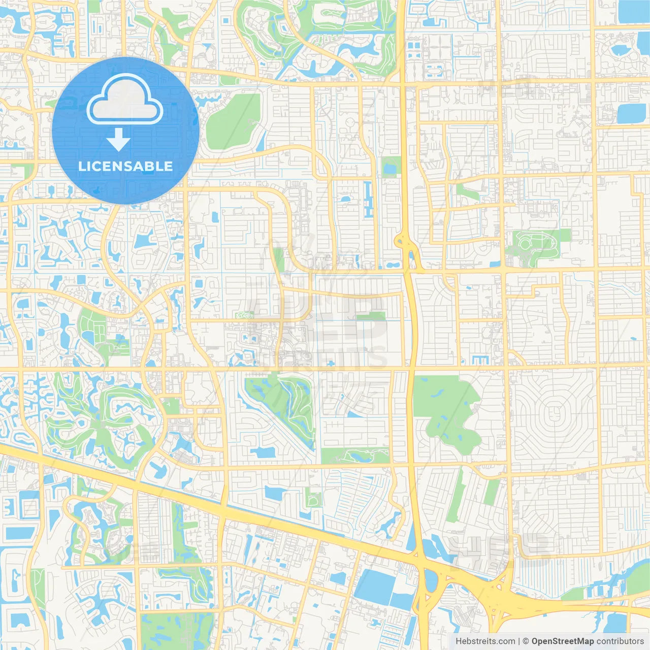 Empty vector map of Plantation, Florida, USA