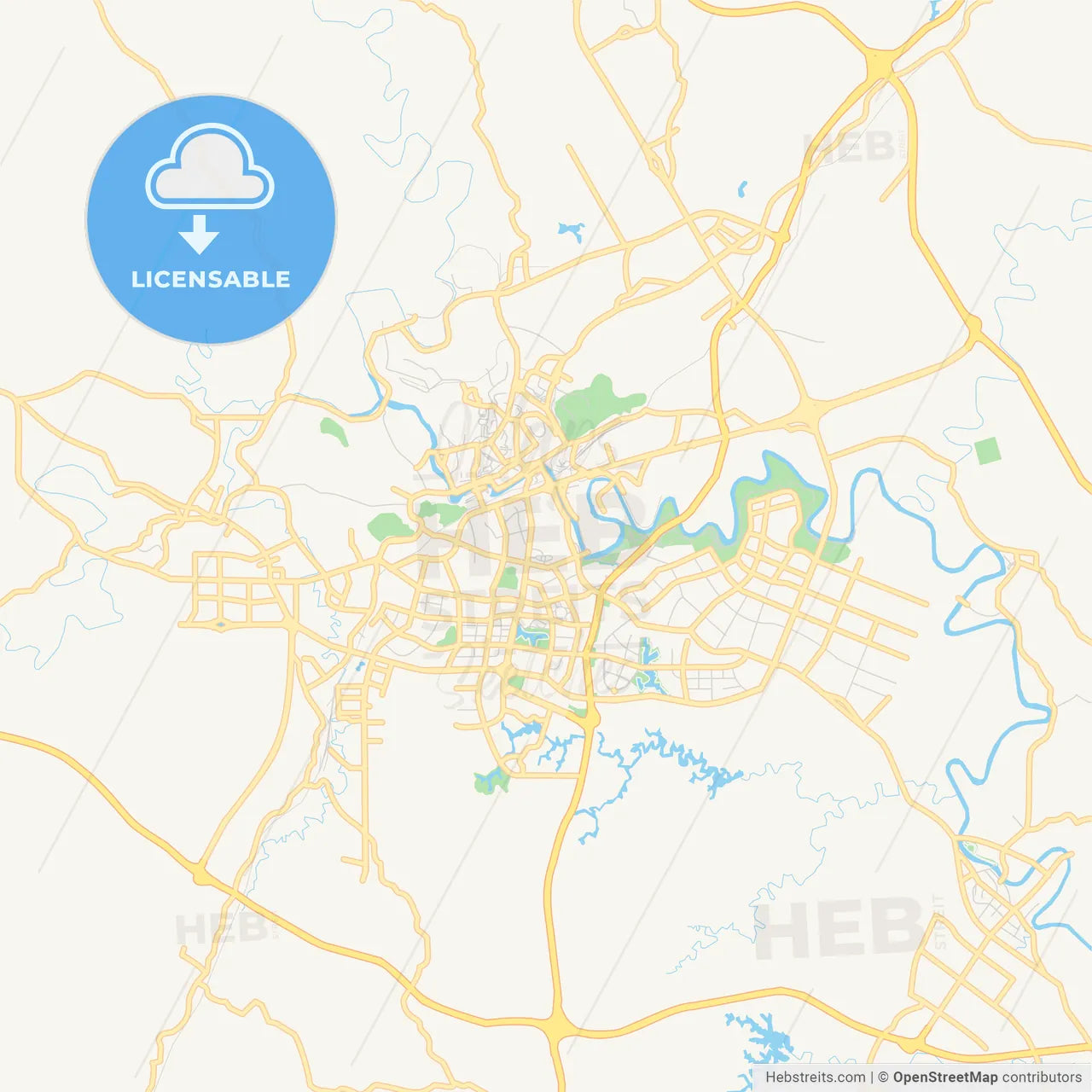 Printable street map of Zigong, China