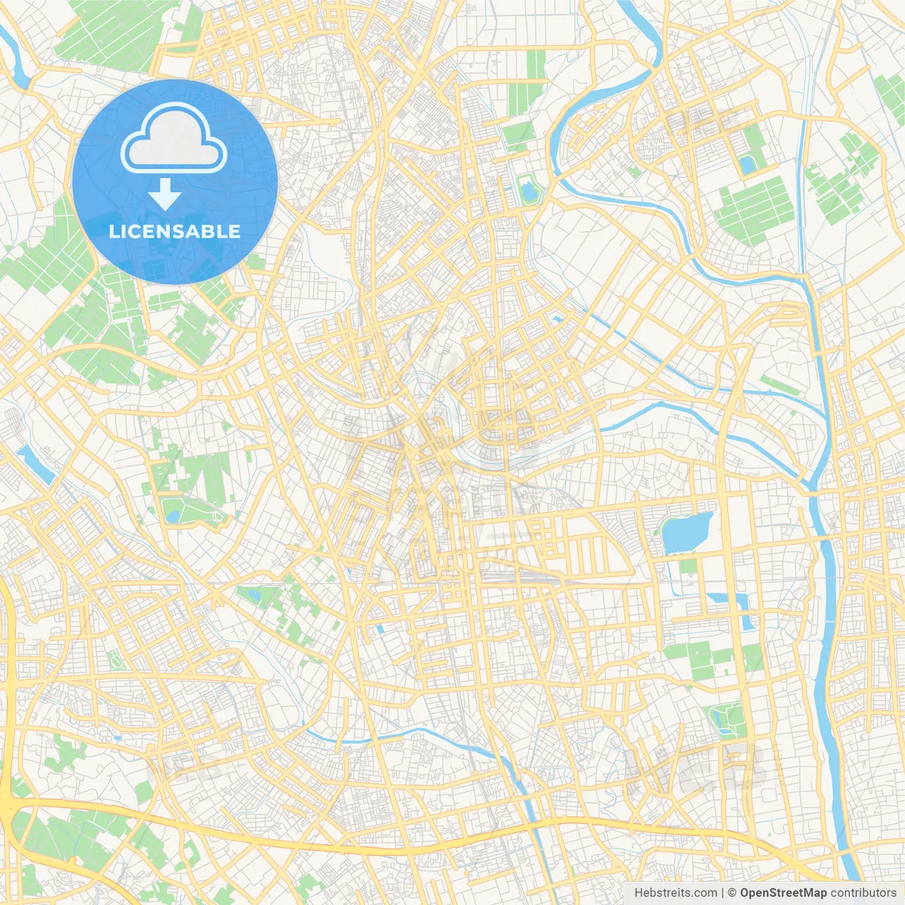 Printable street map of Koshigaya, Japan