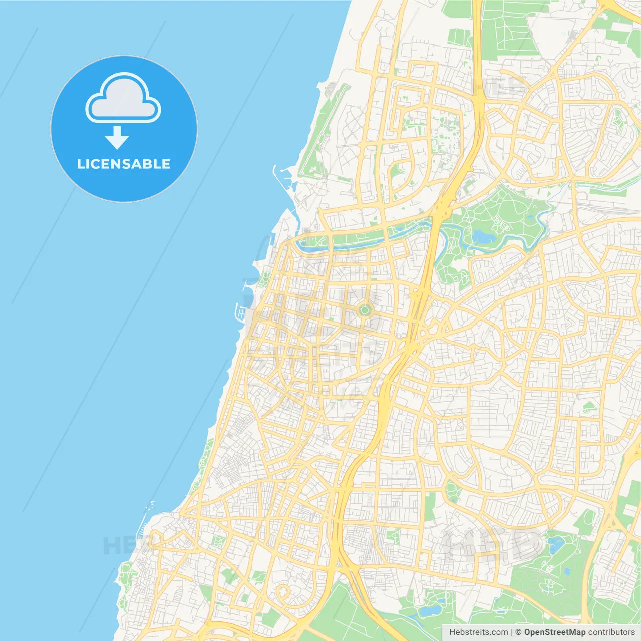 Printable street map of Tel Aviv-Yafo, Israel