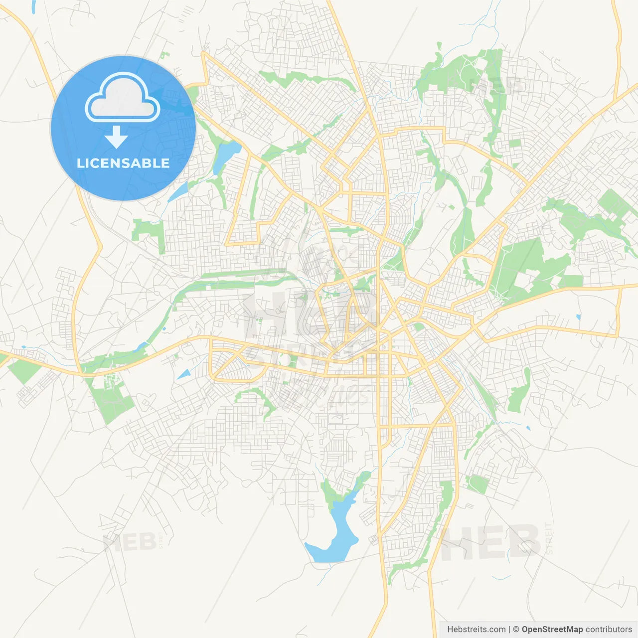Printable street map of Bouake, Ivory Coast