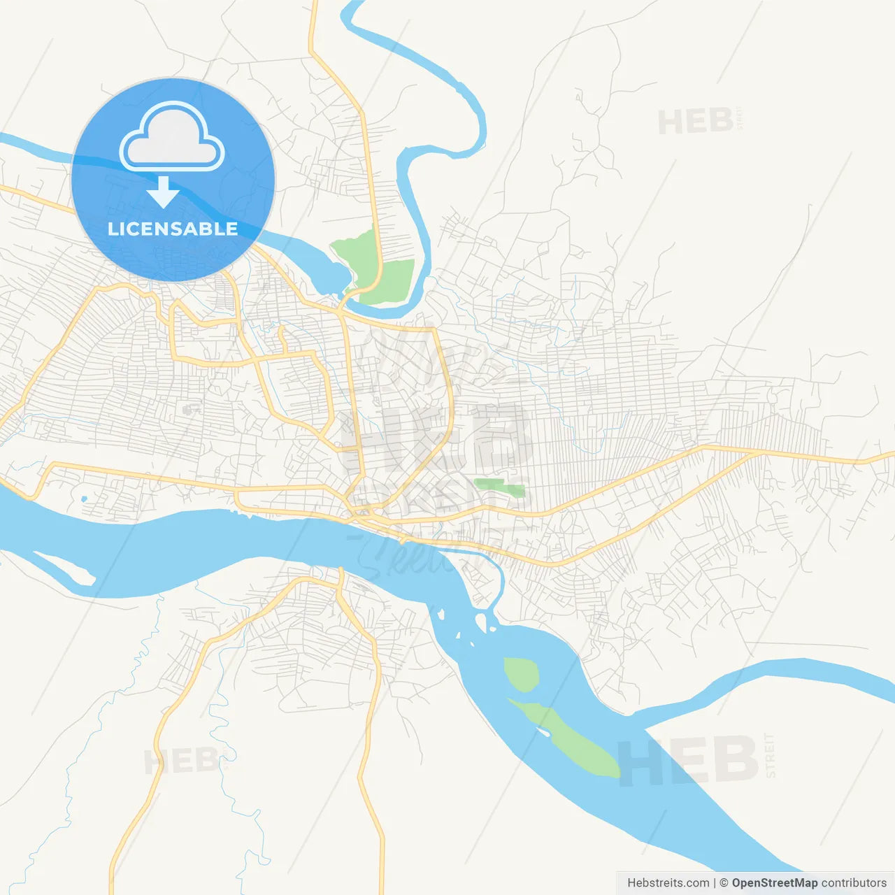 Printable street map of Kisangani, DR Congo