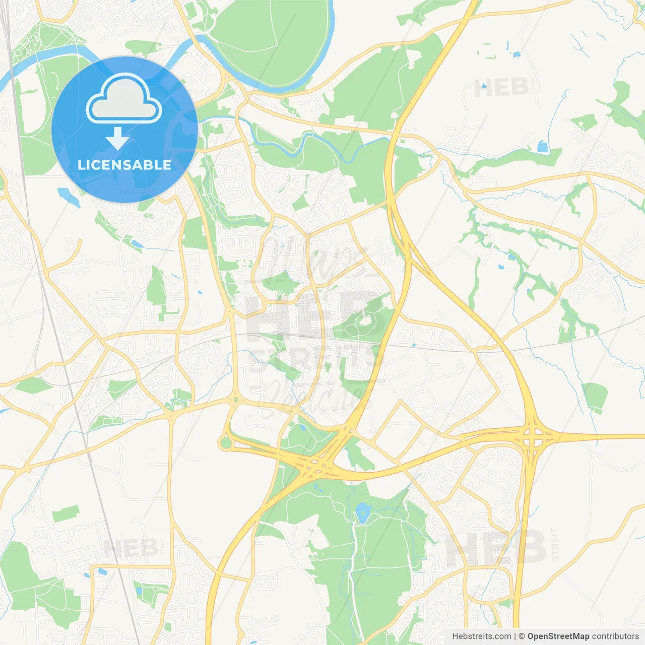 Bamber Bridge, England Vector Map - Classic Colors