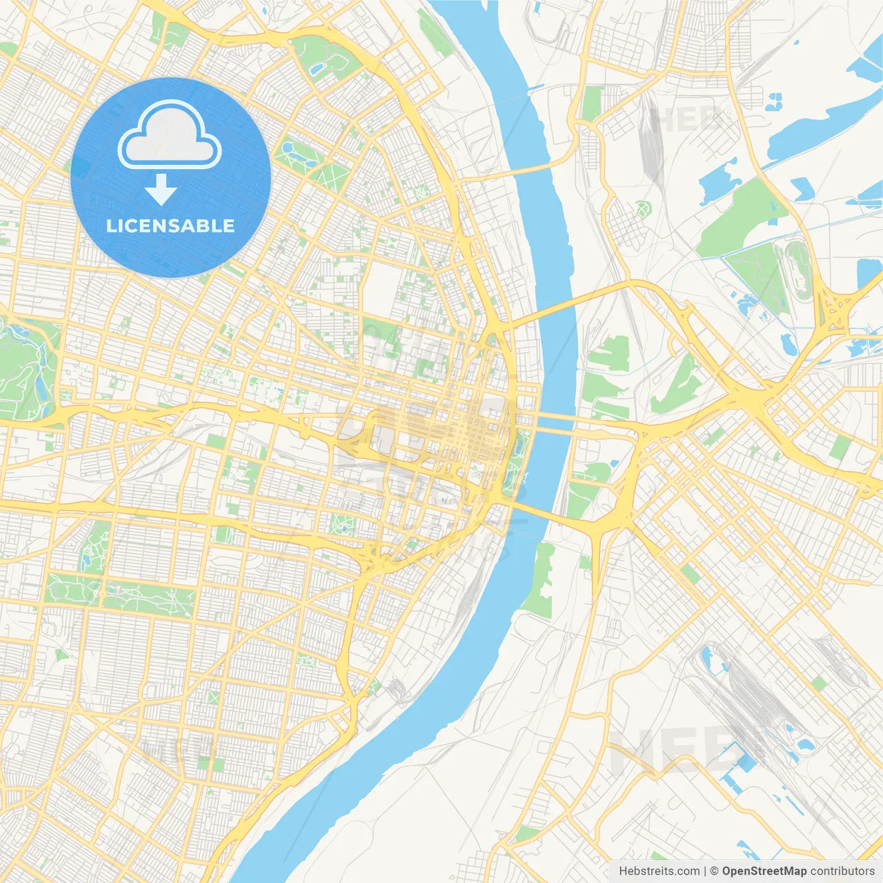 Empty vector map of St. Louis, Missouri, USA