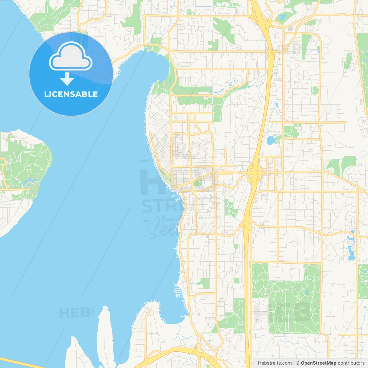 Empty vector map of Kirkland, Washington, USA