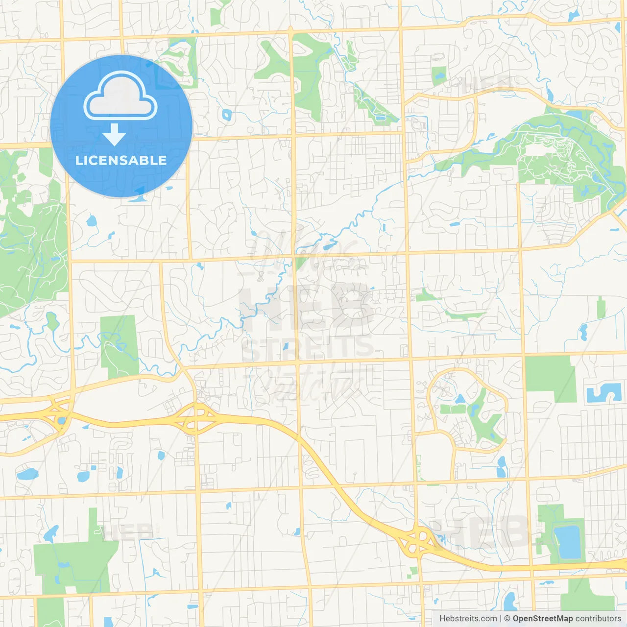 Empty vector map of Rochester Hills, Michigan, USA