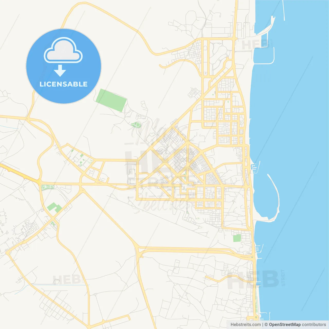 Printable street map of Al Fujairah City , United Arab Emirates