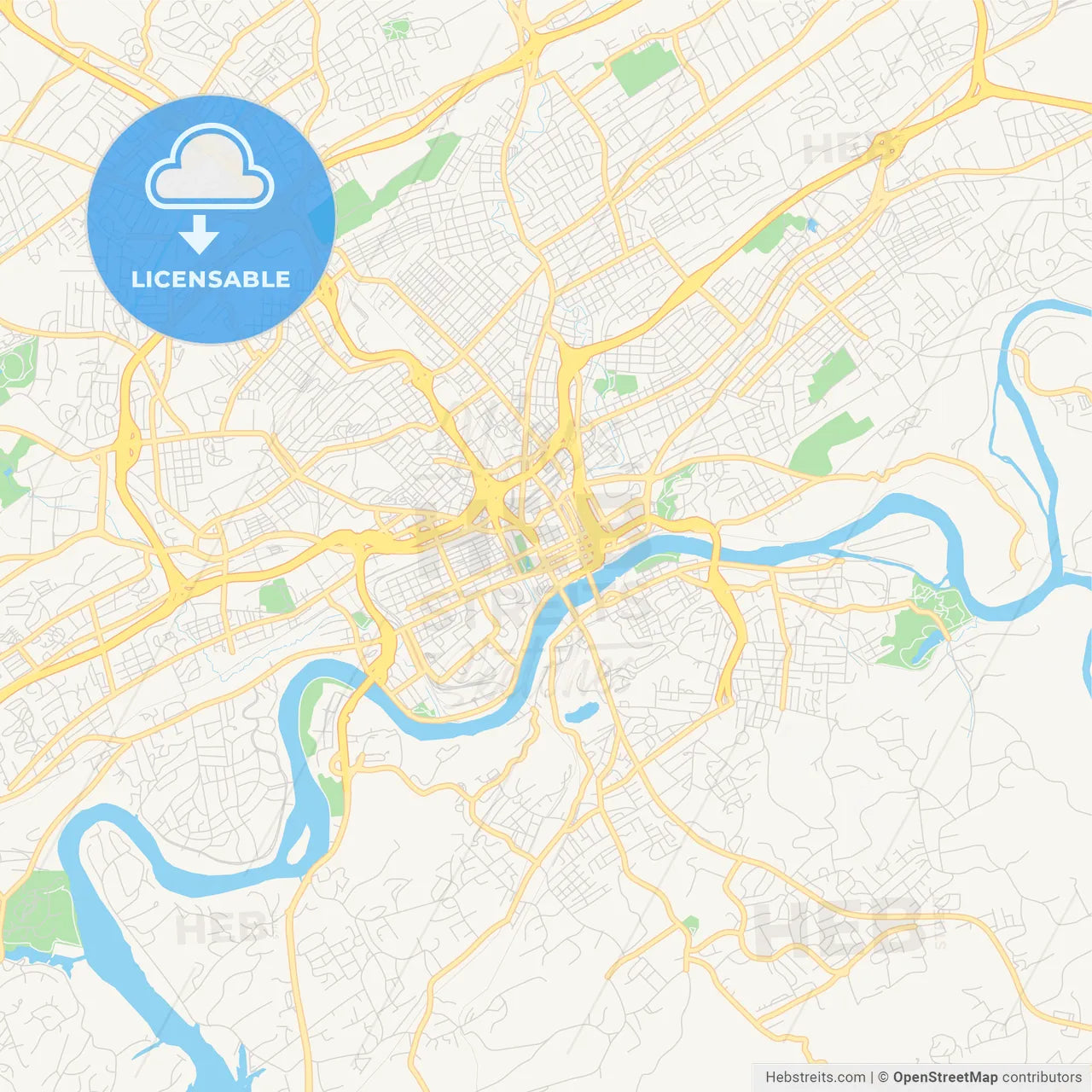 Empty vector map of Knoxville, Tennessee, USA