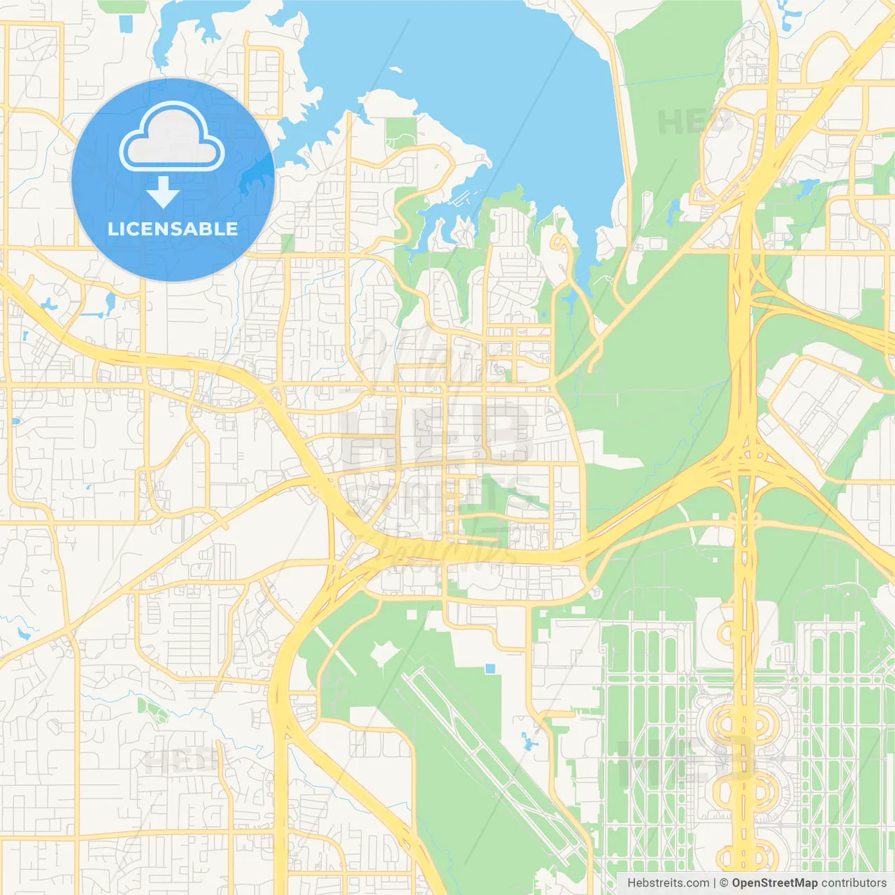 Empty vector map of Grapevine, Texas, United States of America