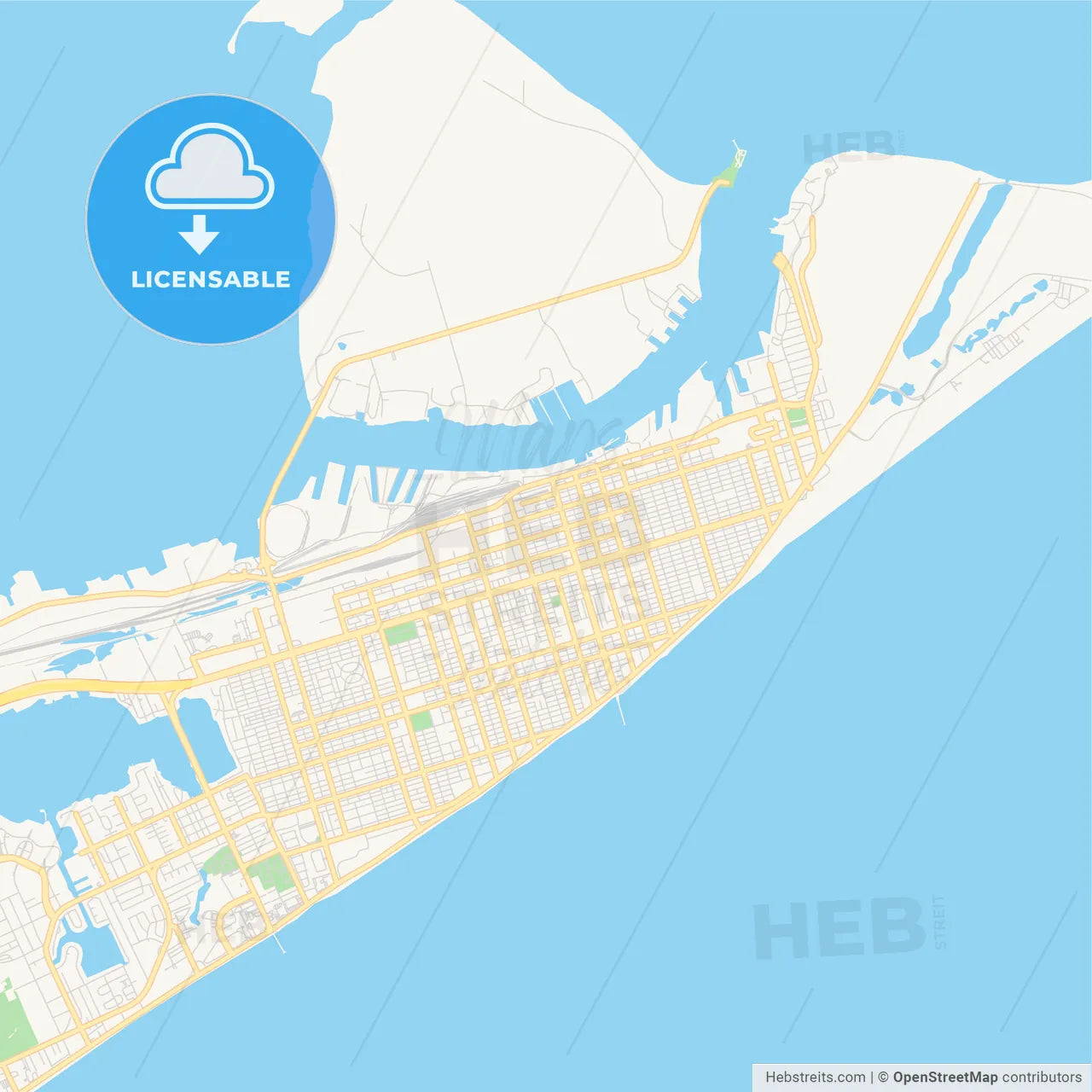Empty vector map of Galveston, Texas, United States of America