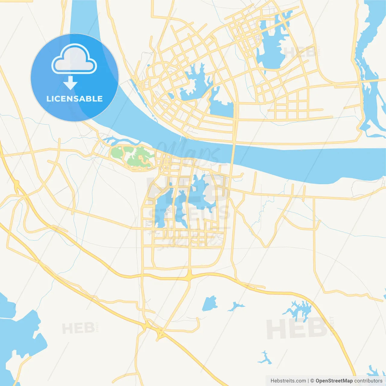 Printable street map of Ezhou, China