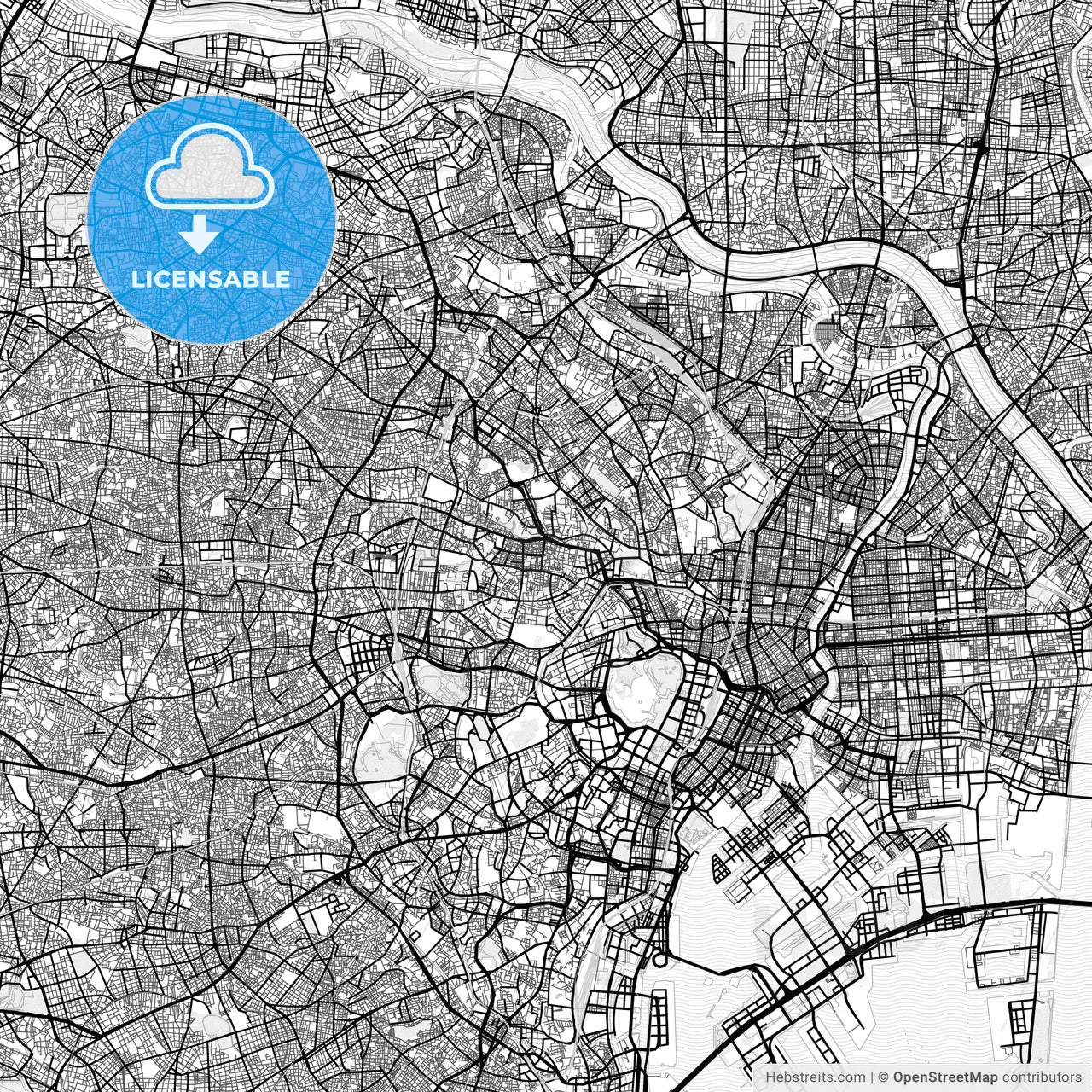 Vector PDF map of Tokyo, Japan
