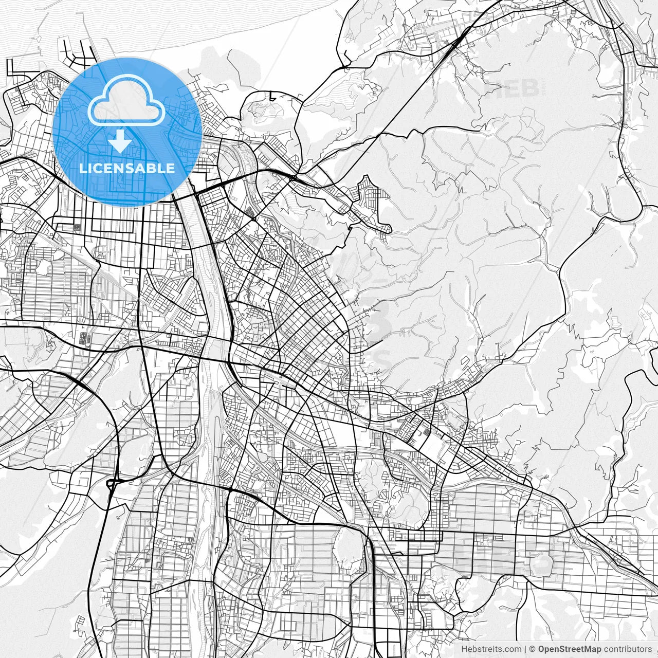 Vector PDF map of Tottori, Japan