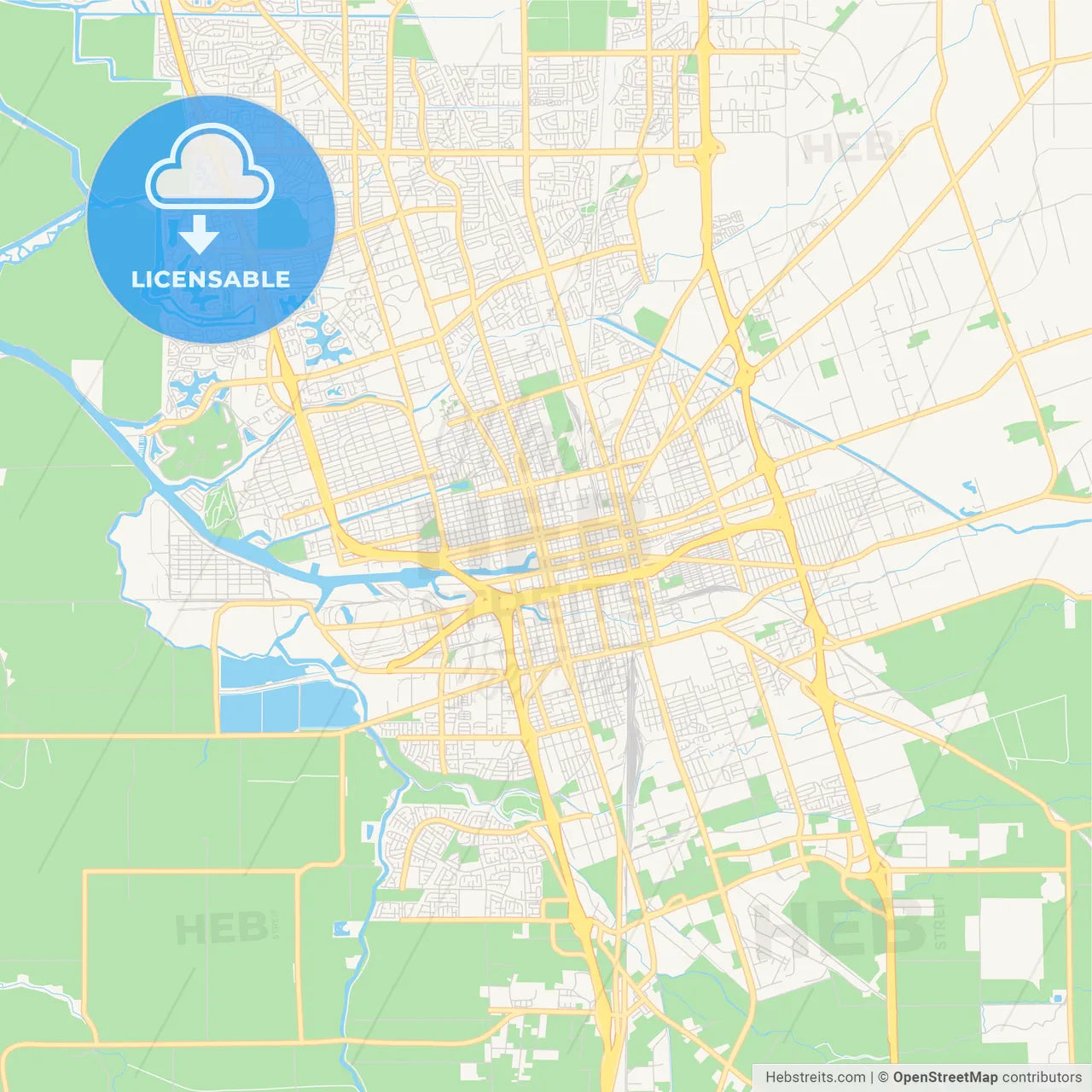 Empty vector map of Stockton, California, USA