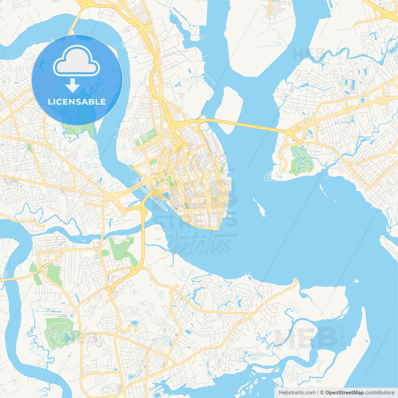 Empty vector map of Charleston, South Carolina, USA