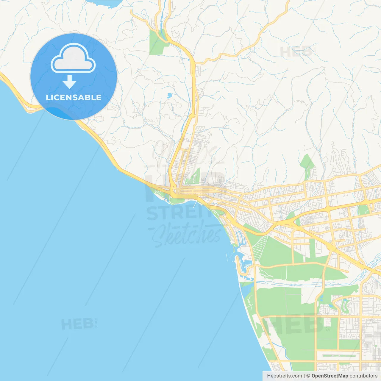 Empty vector map of San Buenaventura, California, USA