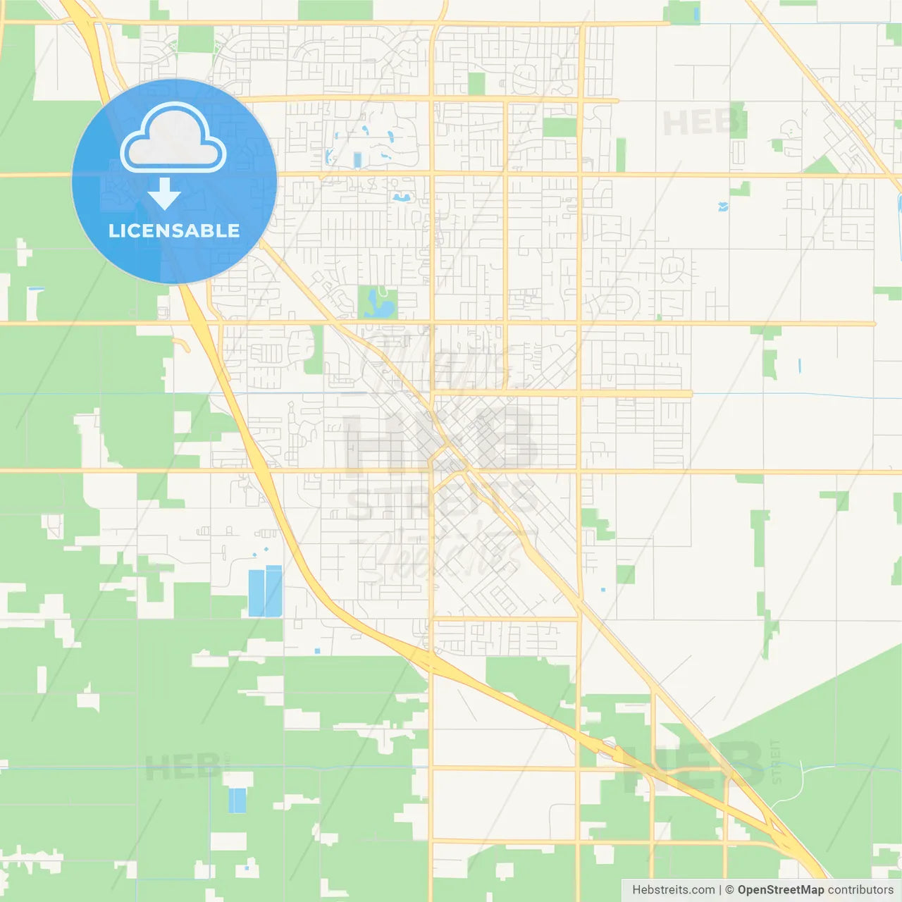 Empty vector map of Turlock, California, USA