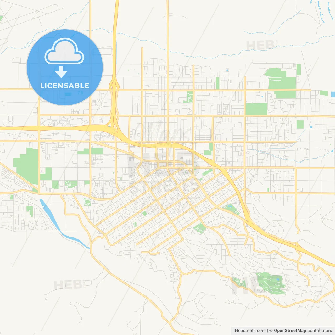 Empty vector map of Redlands, California, USA