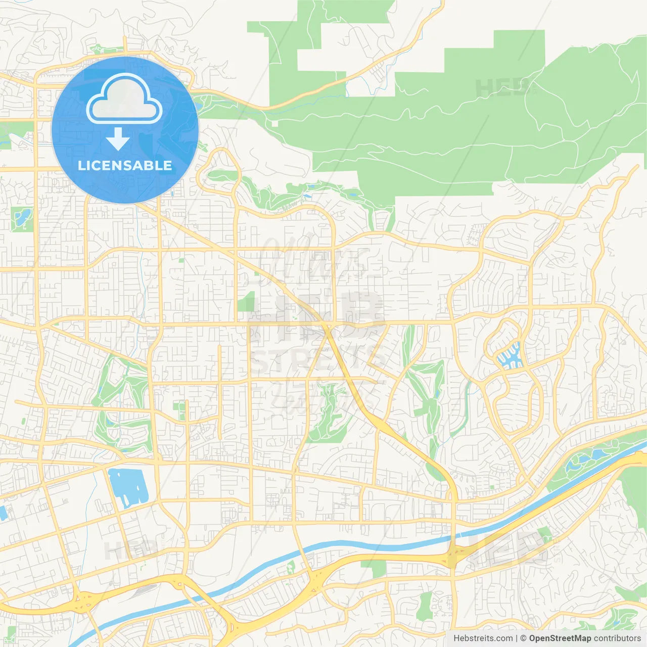 Empty vector map of Yorba Linda, California, USA