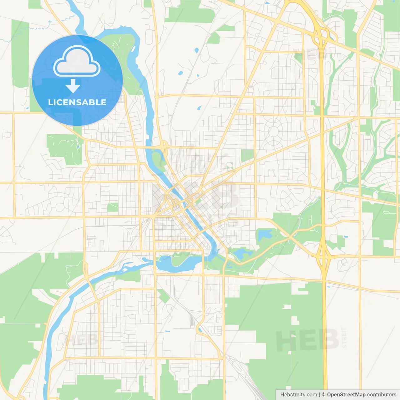 Empty vector map of Janesville, Wisconsin, USA