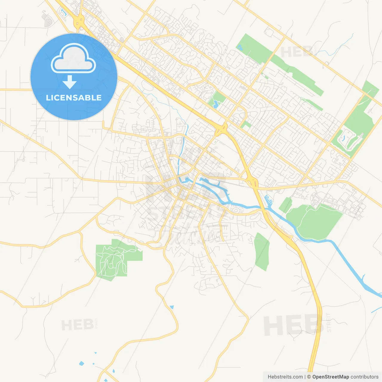 Empty vector map of Petaluma, California, USA
