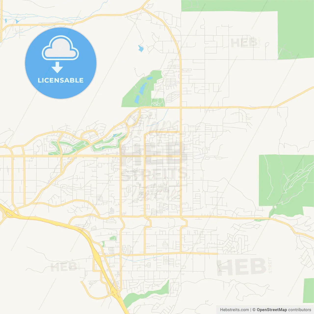 Empty vector map of Yucaipa, California, United States of America
