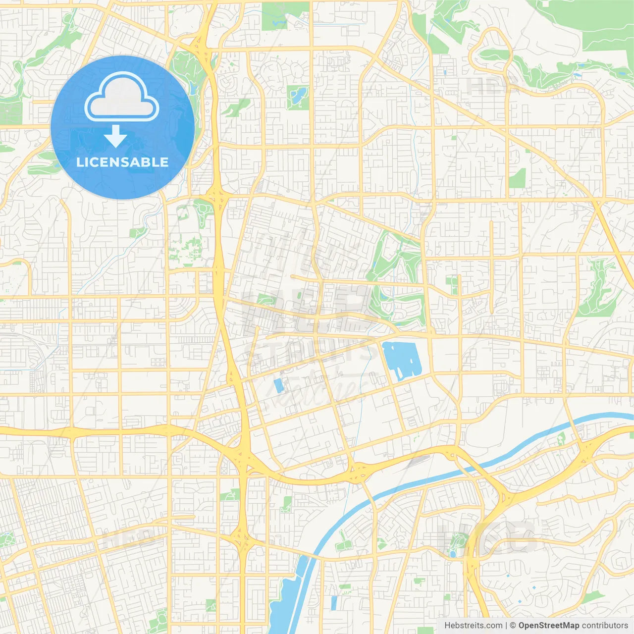 Empty vector map of Placentia, California, United States of America
