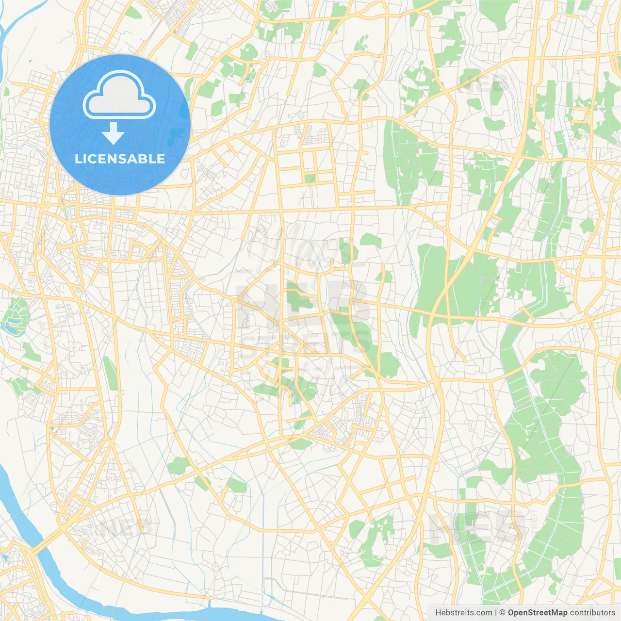 Printable street map of Koga, Japan