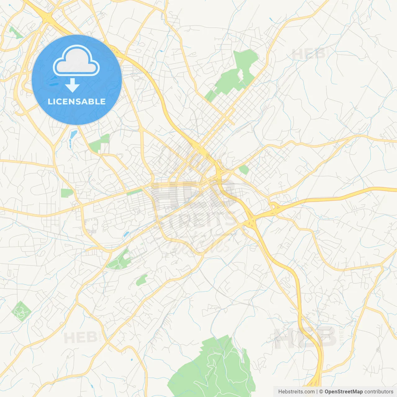 Empty vector map of Johnson City, Tennessee, USA