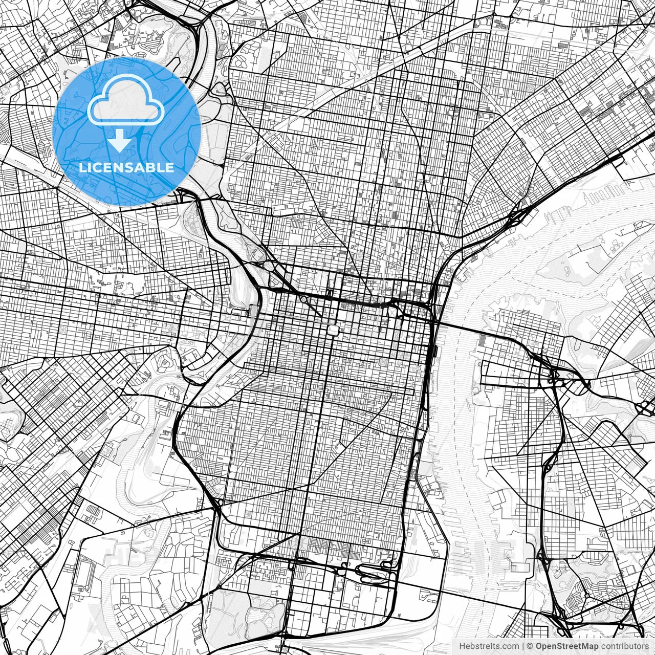 Vector PDF map of Philadelphia, Pennsylvania, United States