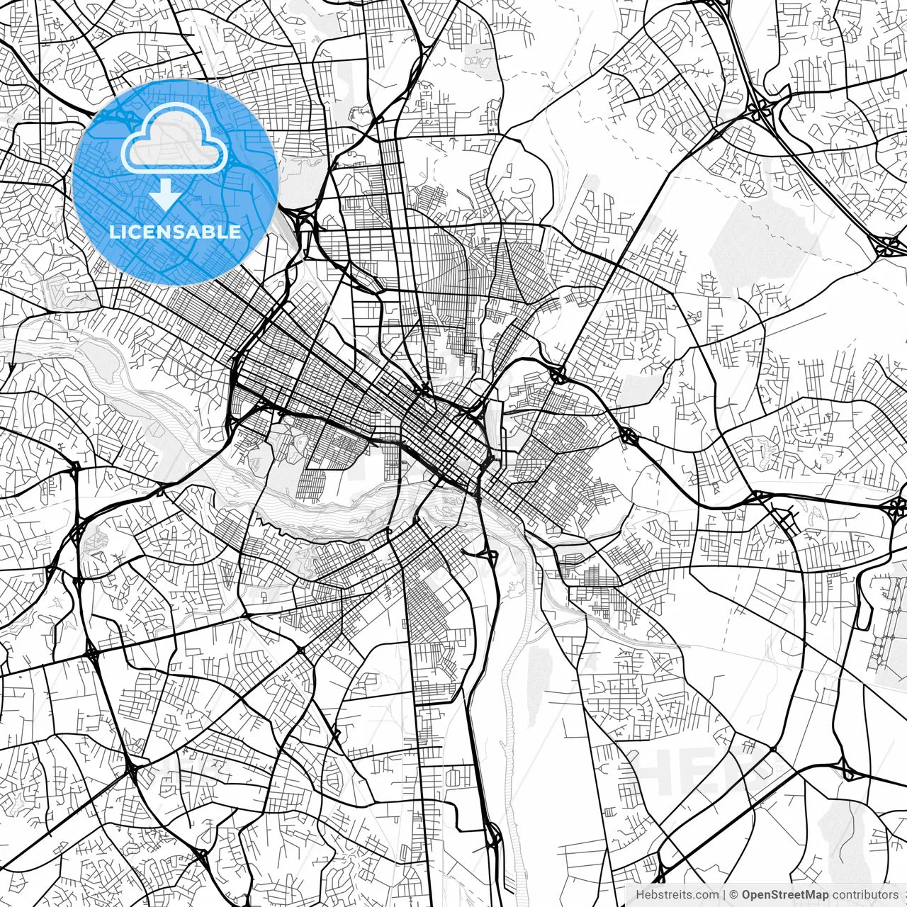 Vector PDF map of Richmond, Virginia, United States
