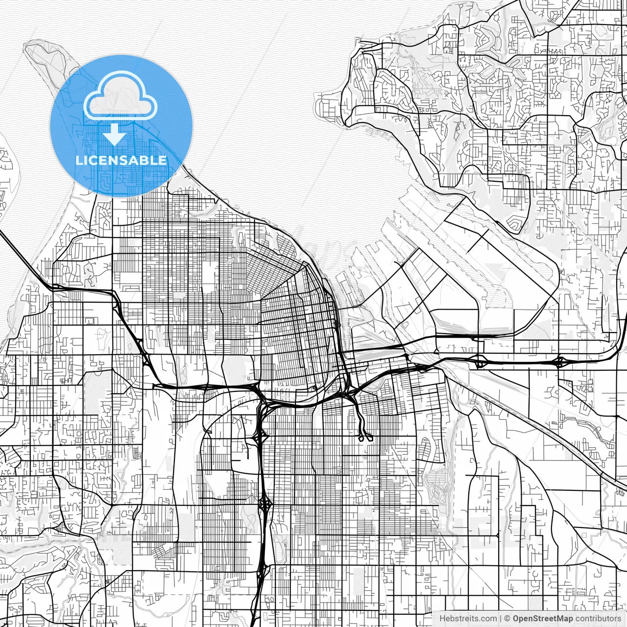 Vector PDF map of Tacoma, Washington, United States