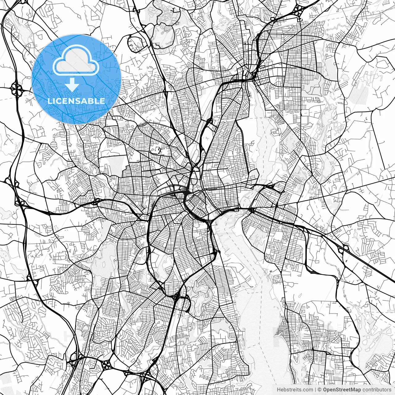 Vector PDF map of Providence, Rhode Island, United States