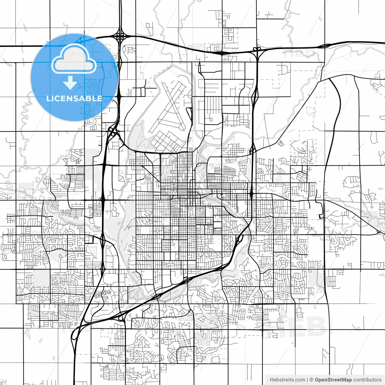 Vector PDF map of Sioux Falls, South Dakota, United States