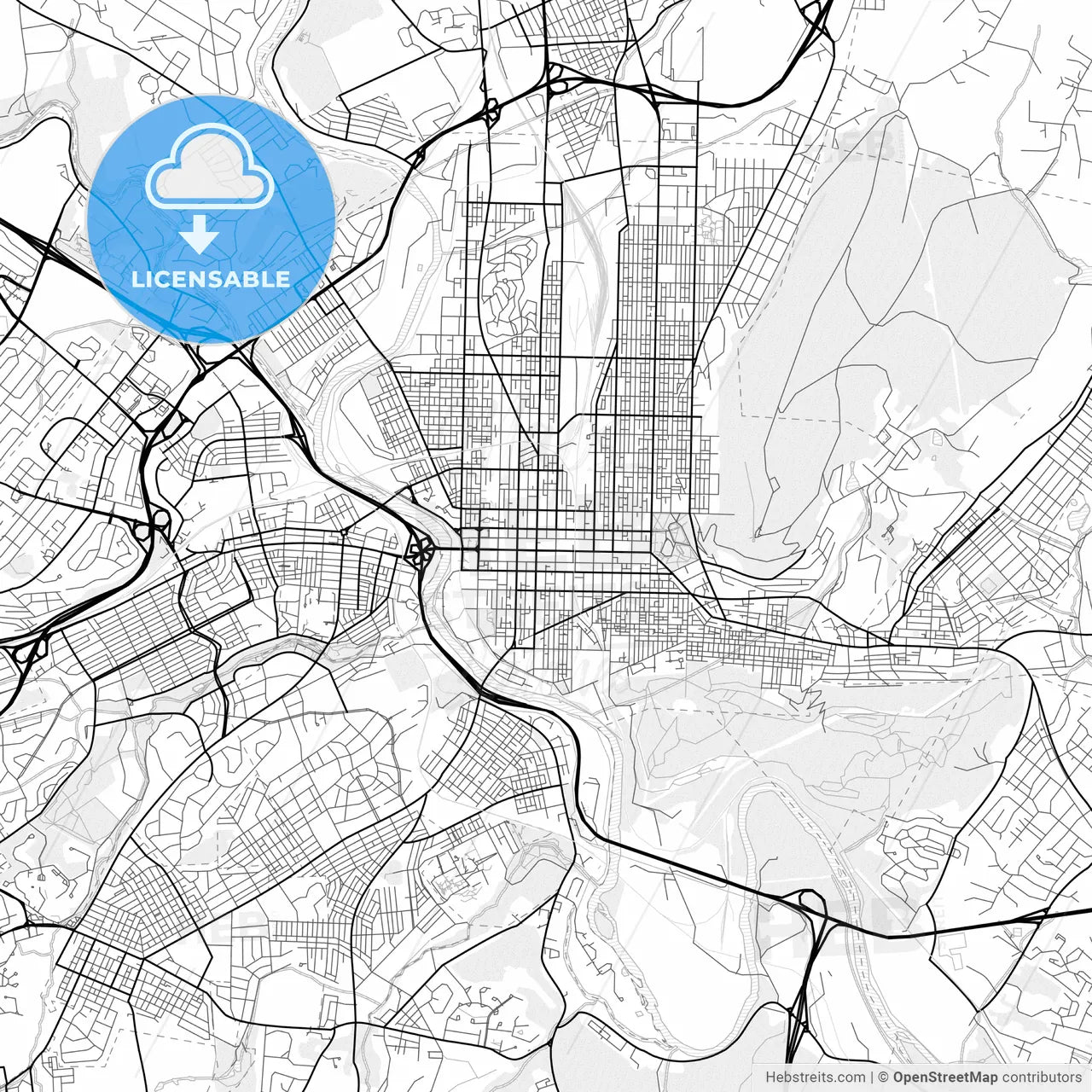 Vector PDF map of Reading, Pennsylvania, United States