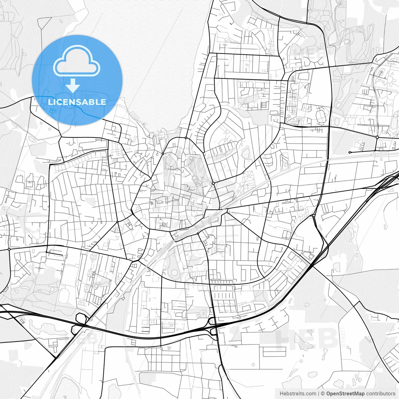 Vector PDF map of Roskilde, Denmark