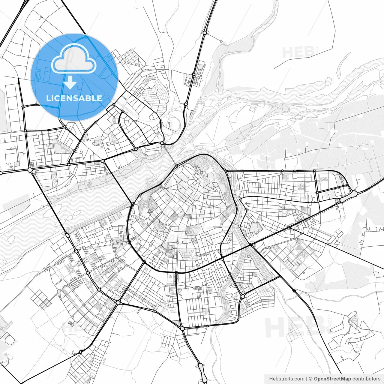 Vector PDF map of Badajoz, Spain