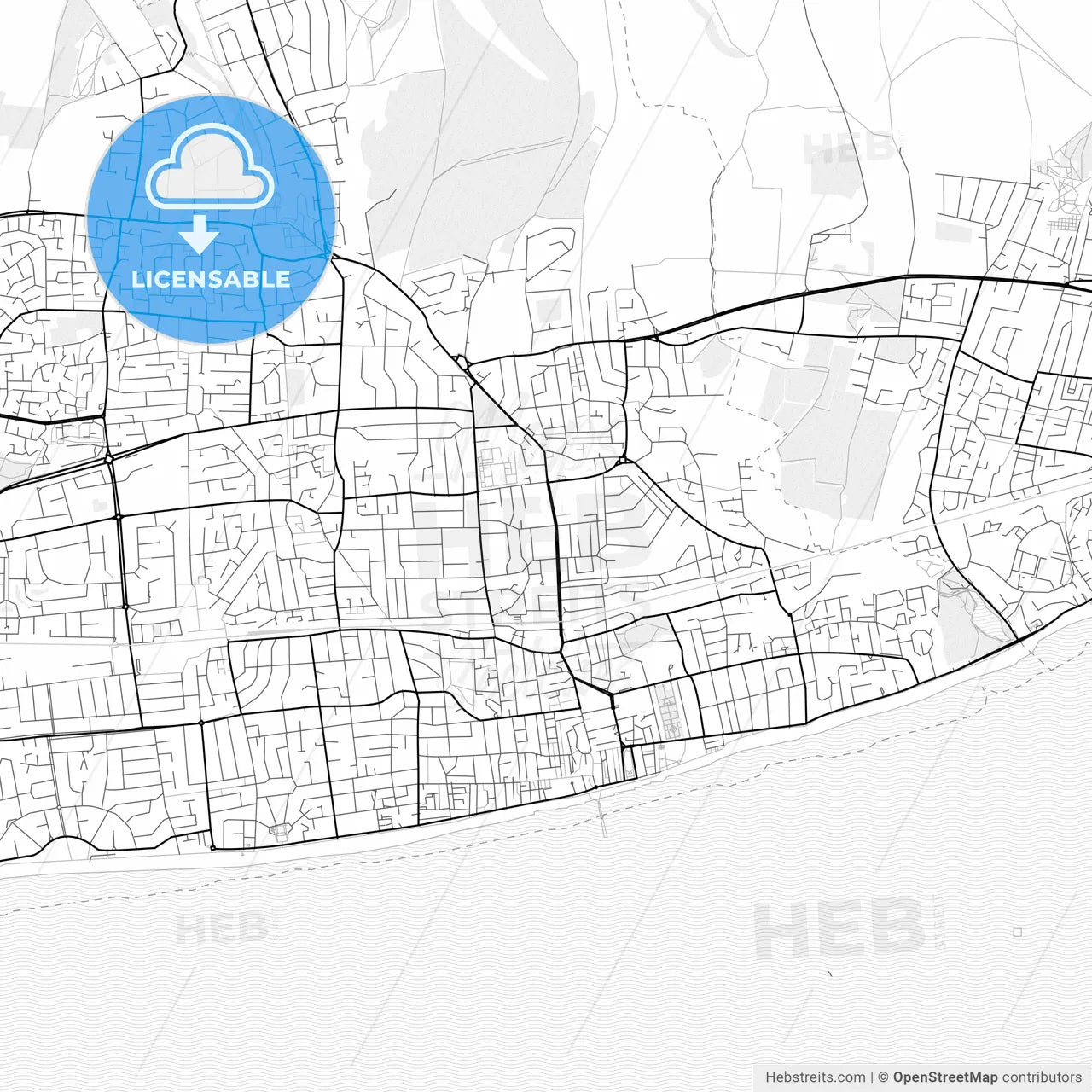 Vector PDF map of Worthing, England