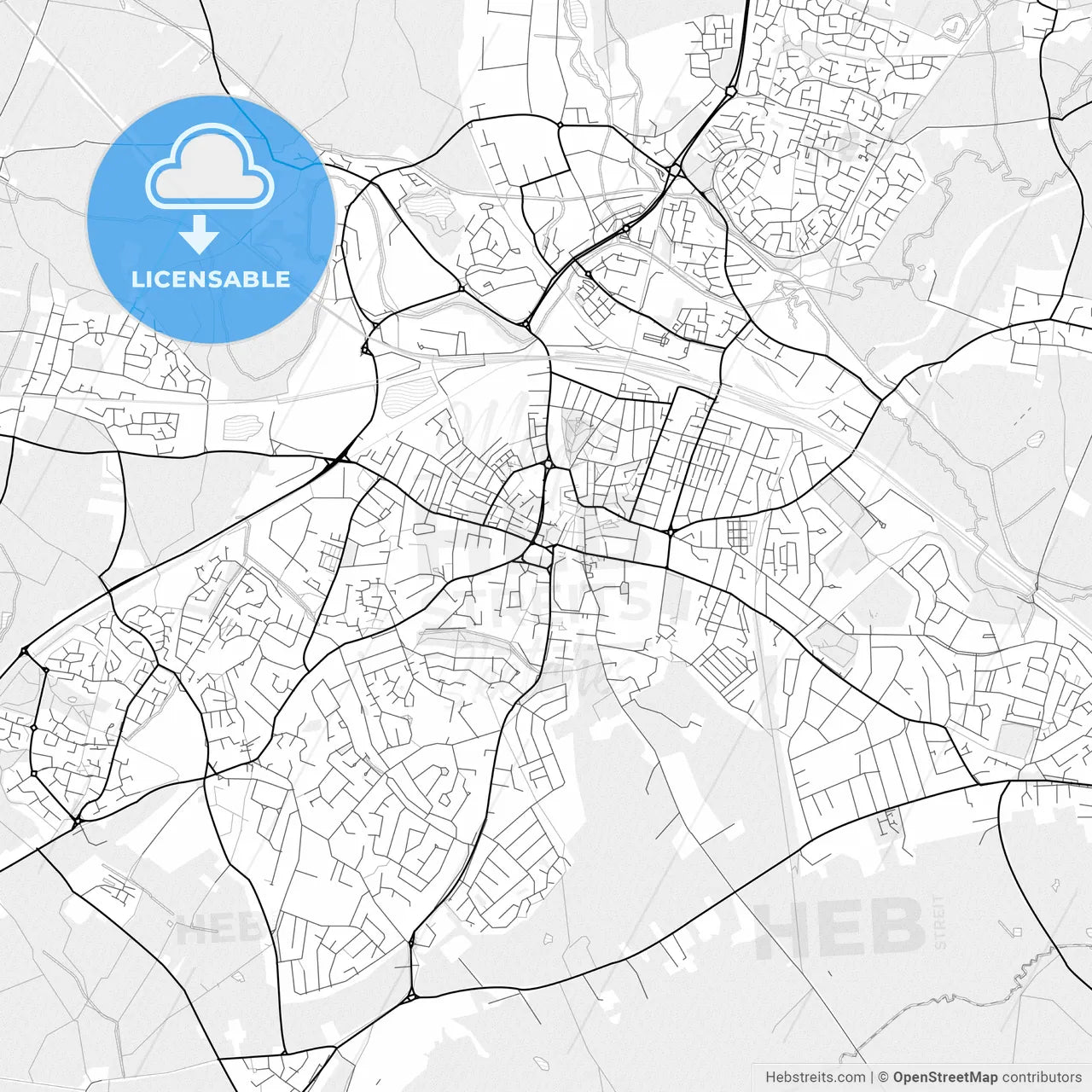 Vector PDF map of Rugby, England