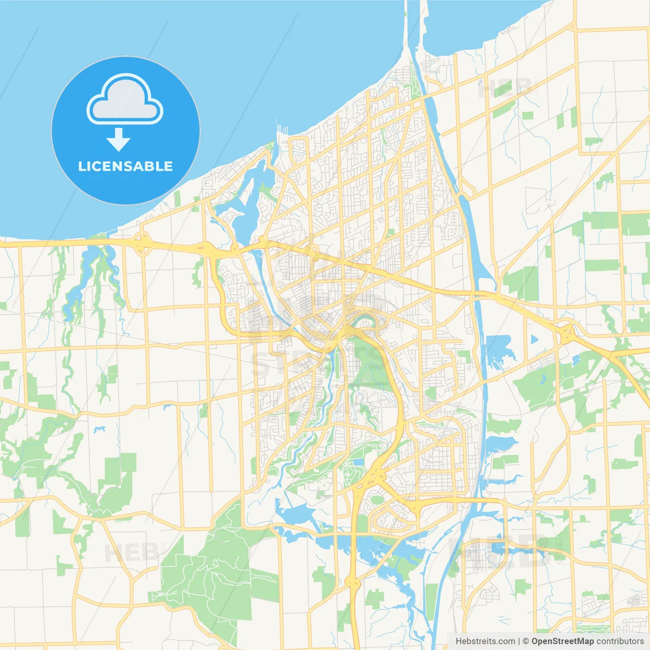 Empty vector map of St. Catharines, Ontario, Canada