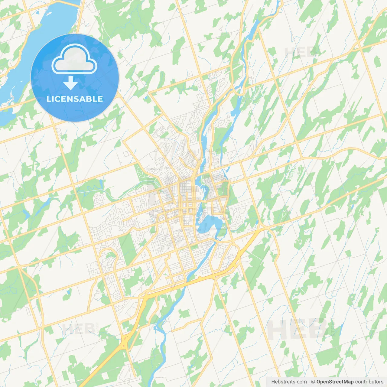 Empty vector map of Peterborough, Ontario, Canada