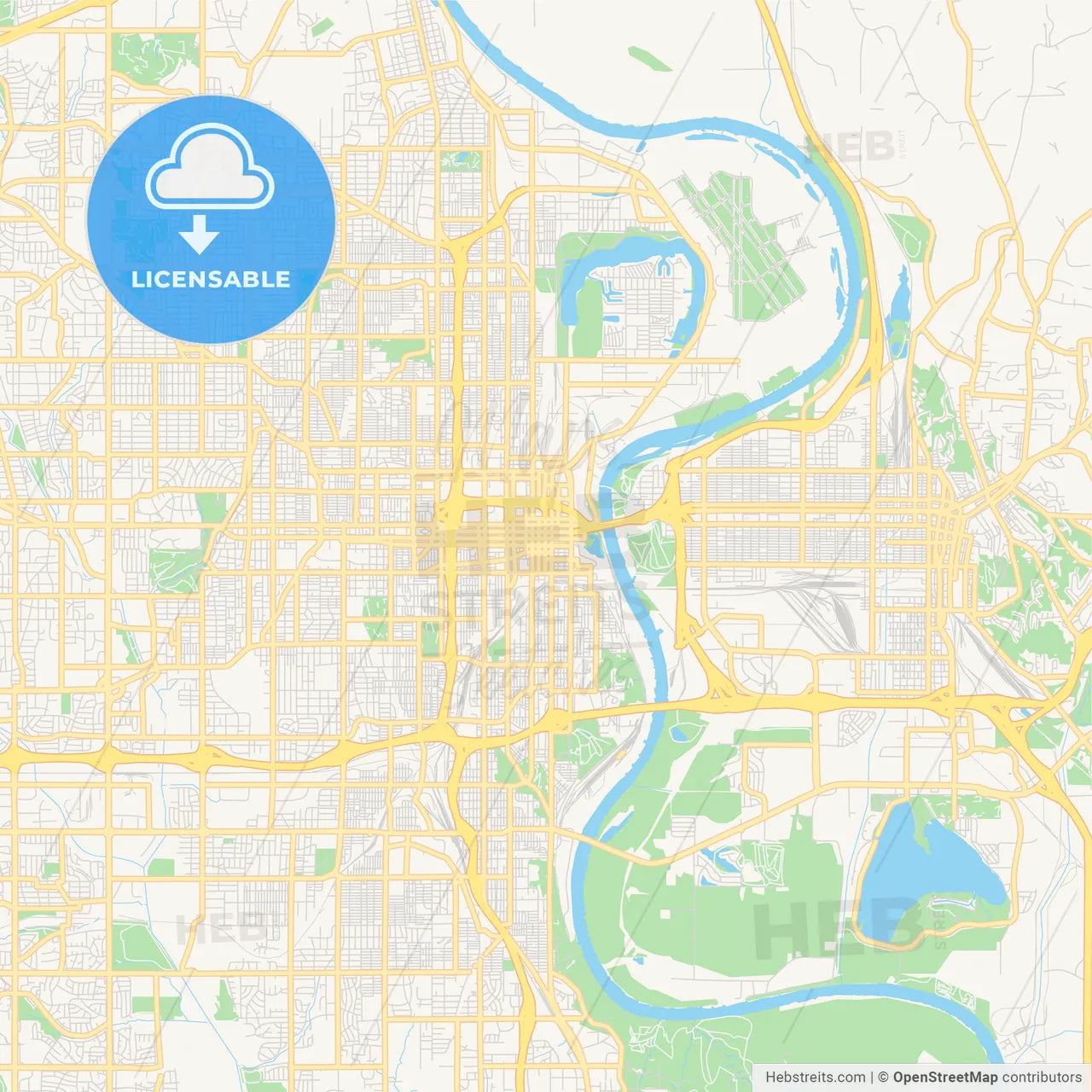Empty vector map of Omaha, Nebraska, USA