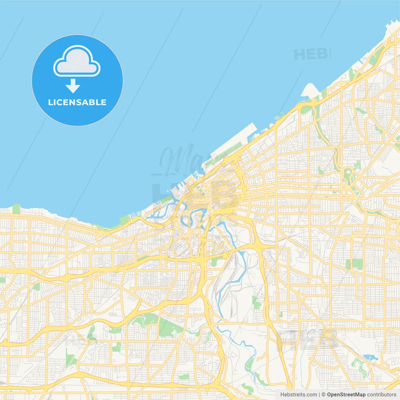 Empty vector map of Cleveland, Ohio, USA