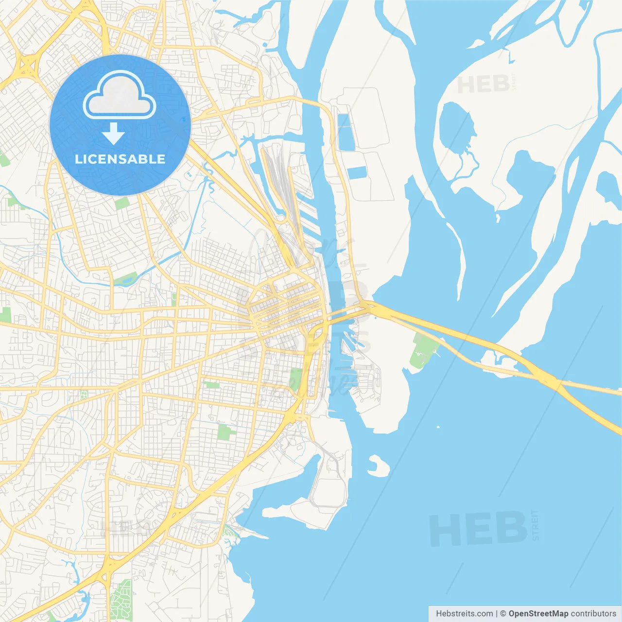 Empty vector map of Mobile, Alabama, USA