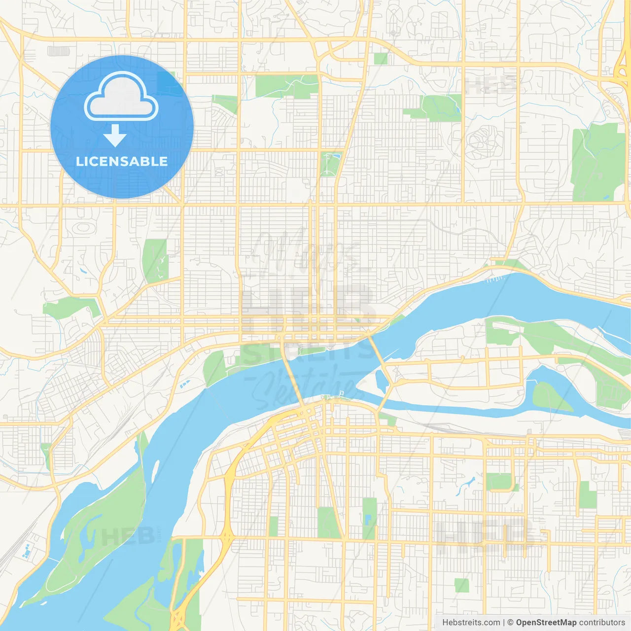 Empty vector map of Davenport, Iowa, USA