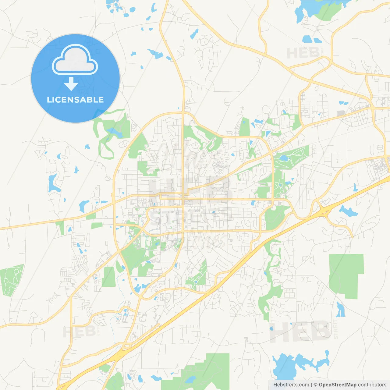 Empty vector map of Auburn, Alabama, USA