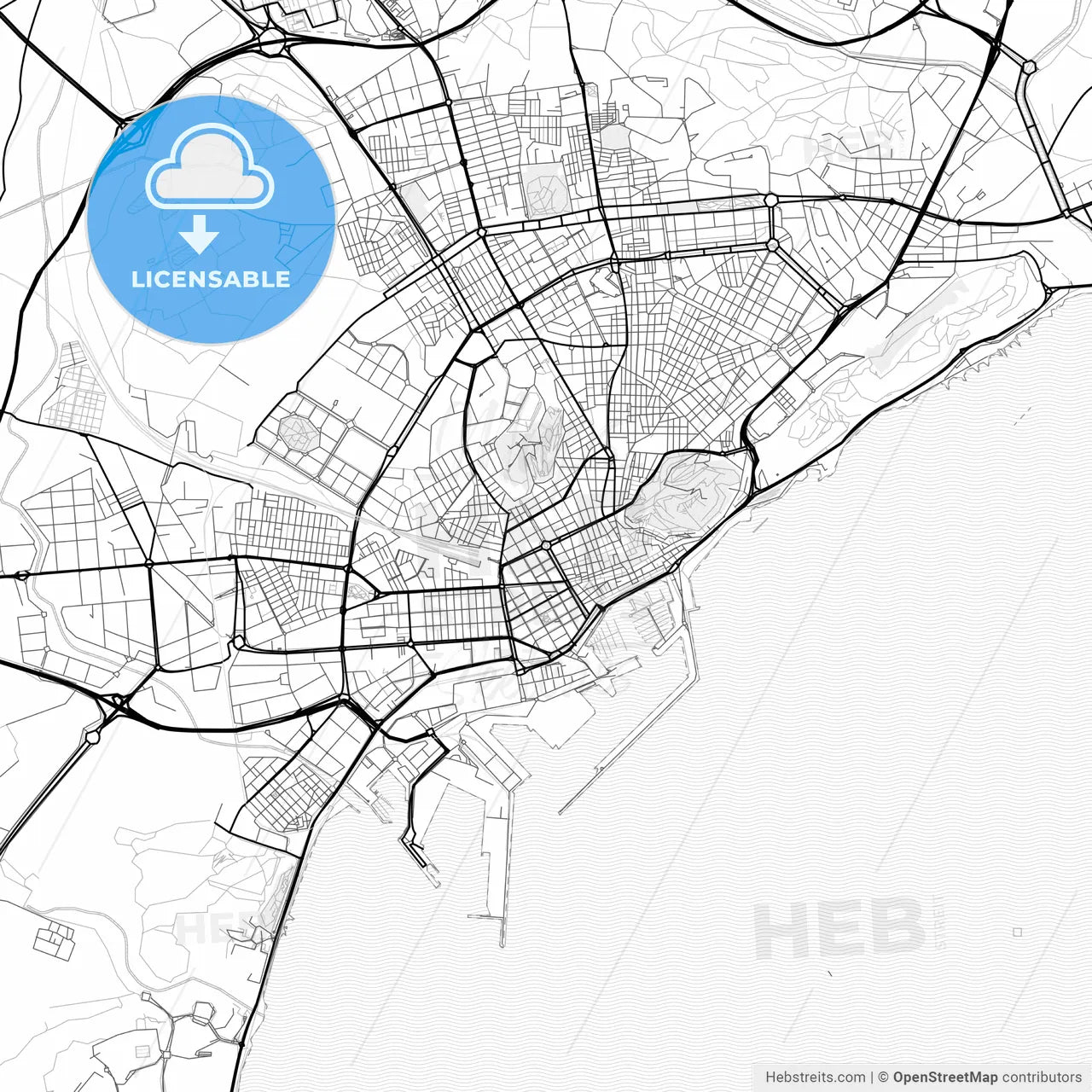 Vector PDF map of Alicante, Spain