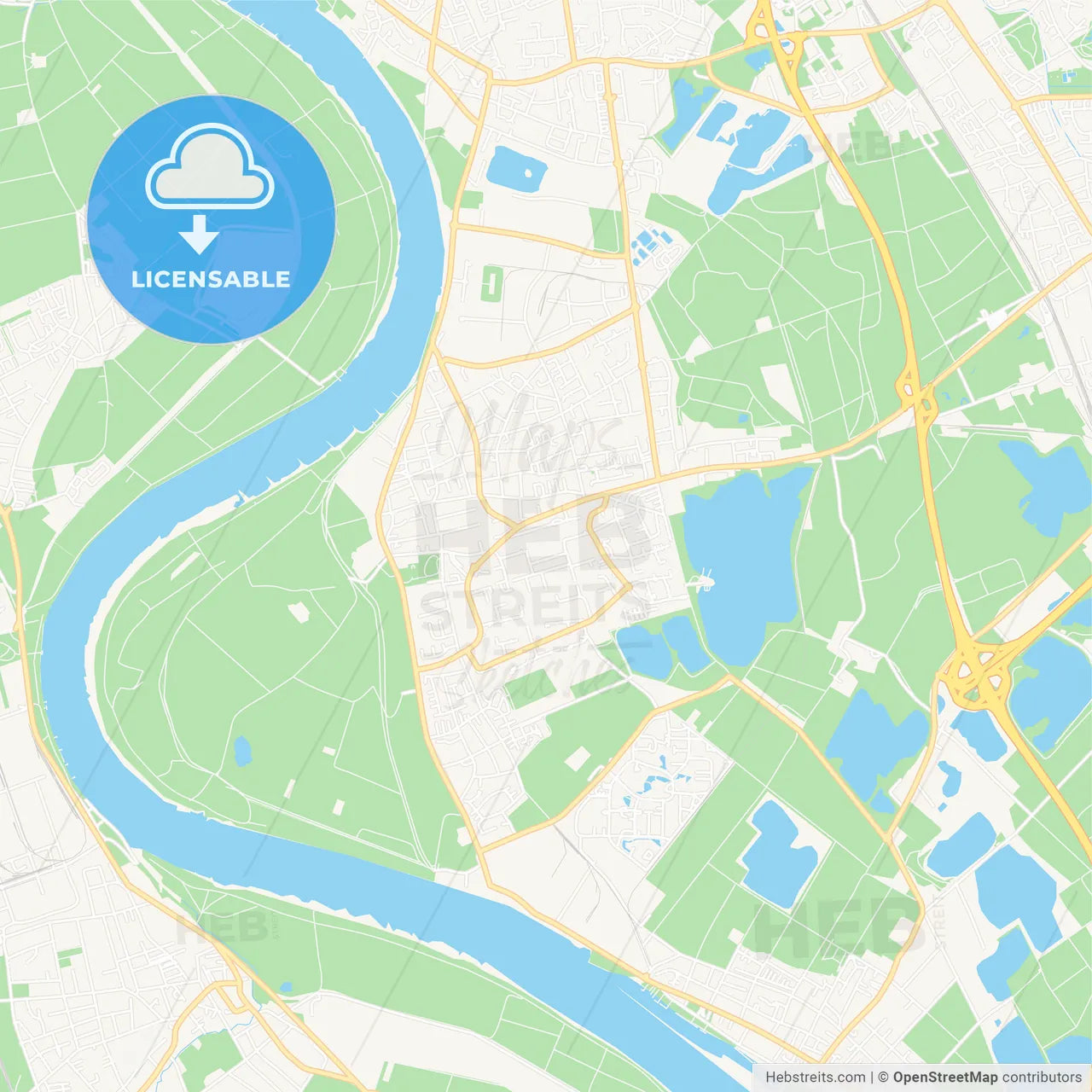 Monheim am Rhein, Germany Vector Map - Classic Colors