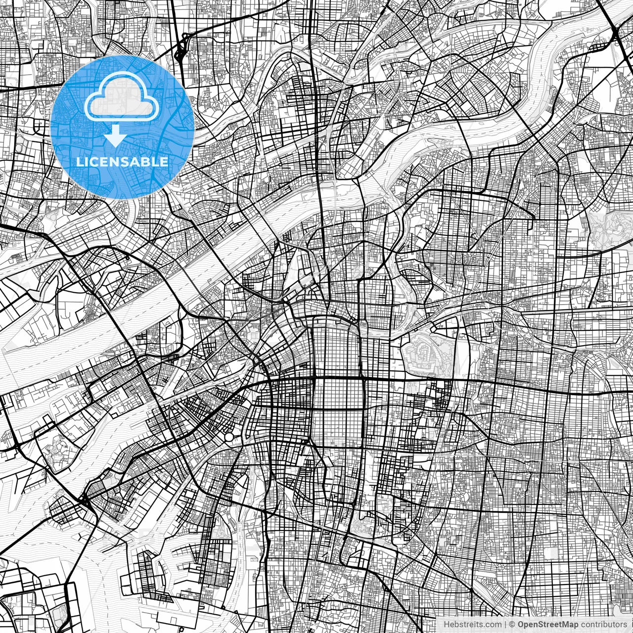 Vector PDF map of Osaka, Japan